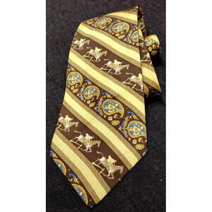 LANVIN Wide Silk TIE Paisley 1970s Jockeys MUSTARD BROWN VINTAGE PARIS COUTURE